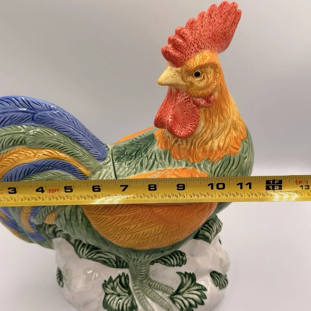 Vintage Rooster Cookie Jar Hand Painted Ceramic Farmhouse Kitchen Decor Japan